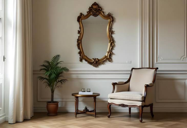 Vintage Reflections Antique Mirror and Chair in a Timeless Room